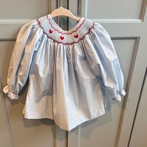 Blue Smocked Shirt with Heart Pattern